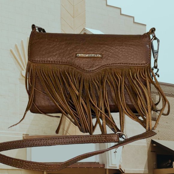 Rebecca Minkoff Handbags - Rebecca Minkoff Brown Vegan Leather Fringe Mini Crossbody Purse Wallet